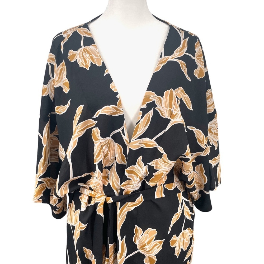 Maison Du Soir Floral Print Kimono Robe, Black/Go… - image 2